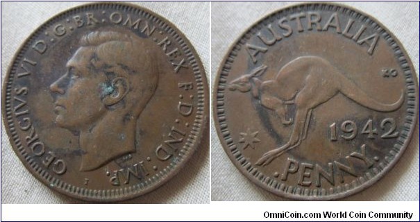 1942 Australian penny, Bombay mint