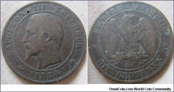 1854k 10 centimes, low grade
