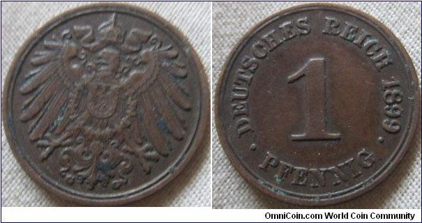 1899 G 1 pfennig
2,550,000 minted
