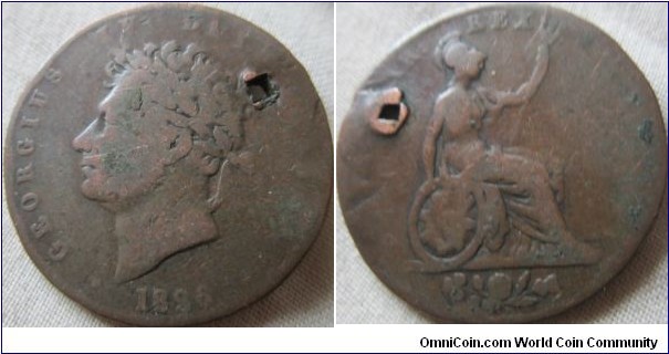 1826 halfpenny worn and hold.