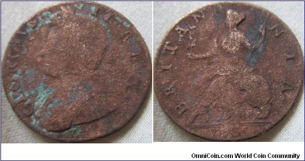 worn 1745 halfpenny, again date worn, but last number is a 5 so has to be 1745
