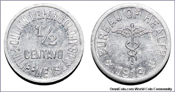 CULION ISLAND (LEPER COLONY)~1/2 Centavo 1913. Leprosium coinage for Culion Isand, Philippines