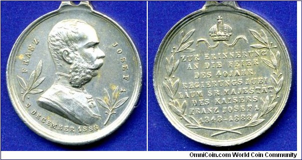 Commemorative tin medal for the 40th anniversary reign of Emperor Franz Joseph.