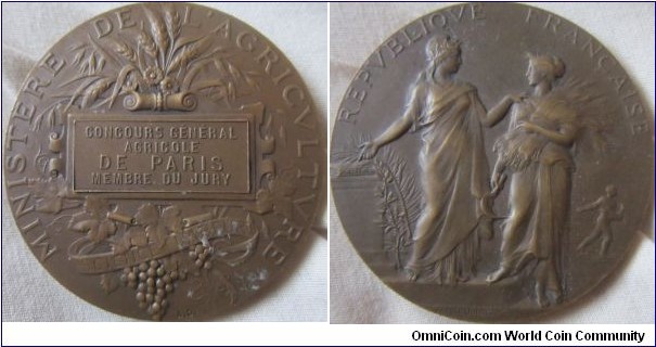 Ministry of Agriculture medal by Alphee Dubois