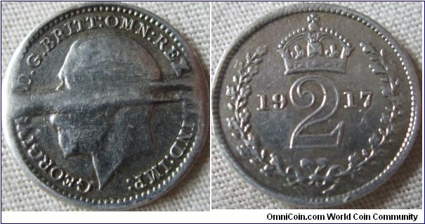 1917 maundy 2 pence, sadly mounted at some point on the obverse