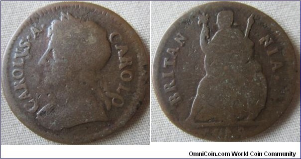 low grade farthing, date seems to be 1679, hard to tell but obverse seems to match up with only this date