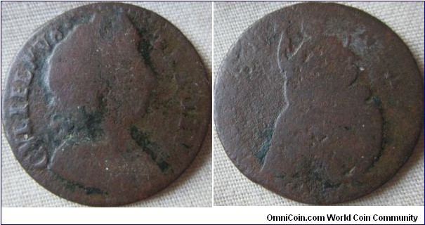 low grade farthing, date very worn, looks to be 1700