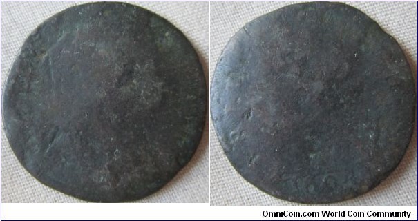 very worn William and Mary farthing