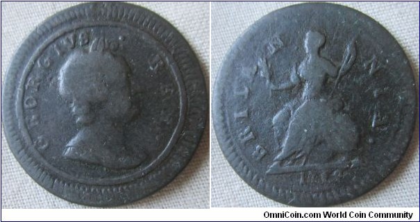 fair grade 1719 farthing, with small letters
