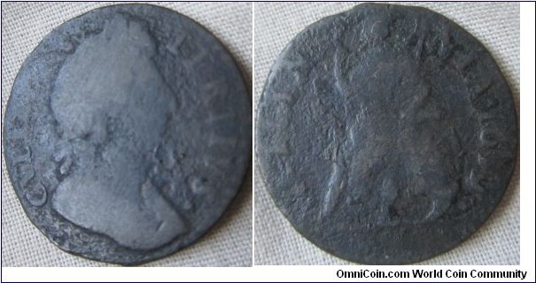 1699 farthing, date in Legend first A Unbarred in Britannia