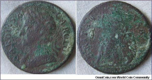 corroded farthing possibly 1672