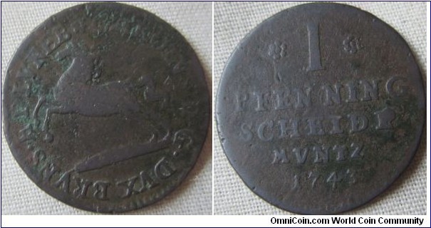 Brunswick-Wolfenbuttel 1 Pfennig in fair grade