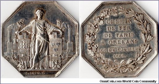 silver jeton minted to commemorate the inauguration of the Paris to Orleans railway line.