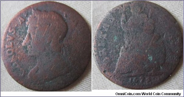 1675 farthing, low grade.