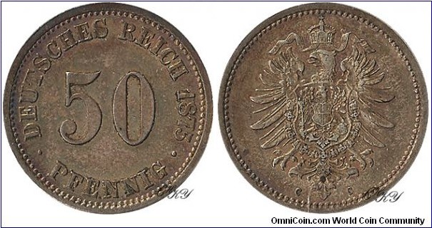 50 Pfennig 1875 C, edge: reeded, diameter: 20.00 mm, weight: 2.78 g, Ag 0.900 