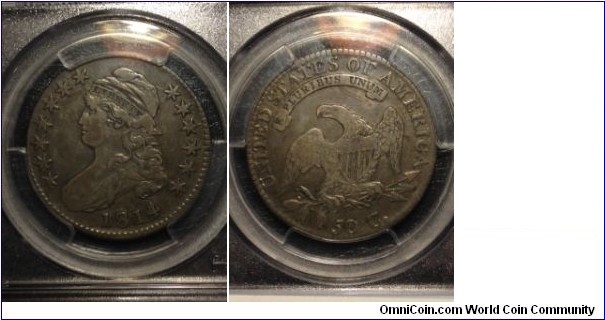 A nice example of the more common overdate variety, the O-101a 1814/13 half dollar.