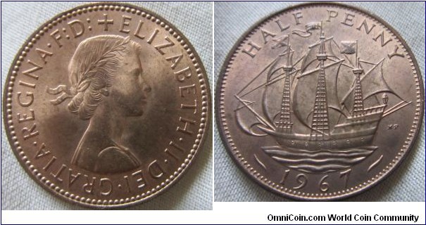 1967 halfpenny in UNC