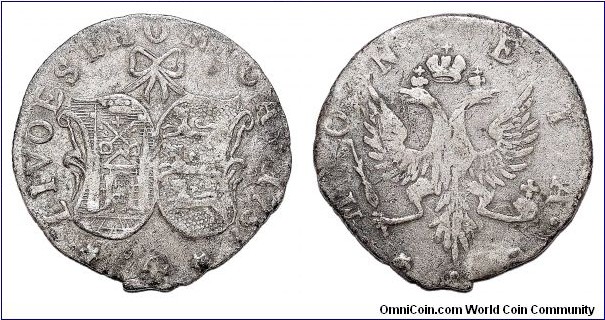 LIVONIA & ESTONIA (COLONIAL)~4 Kopek 1757. Under the sovereignty of the Russian Empire. Two-year type 1756-1757 *RARE*