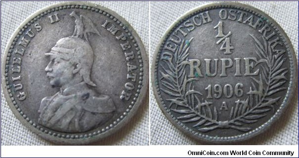 German East Africa 1/4 rupie, F grade