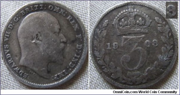 Edward VII 3D hard to tell the date possibly 1908 or 09