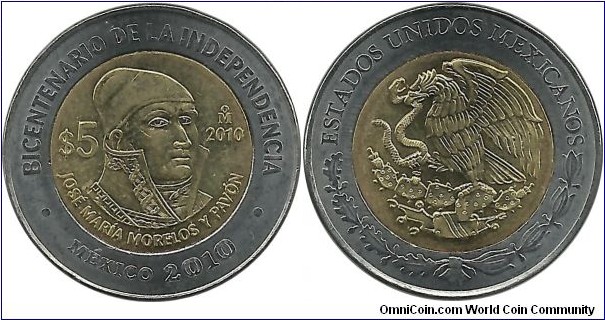 Mexico 5 Pesos 2010-Jose Maria Morelos y Pavon