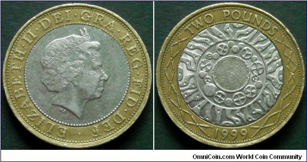 United Kingdom 2 pounds.
1999, Bimetal.