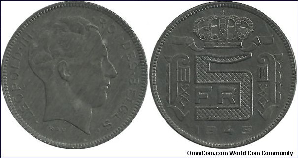 Belgium 5 Francs 1945 Fr