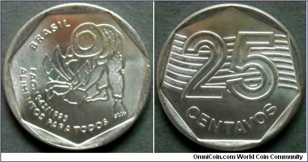Brazil 25 centavos.
1995, 50th Anniversary of F.A.O.