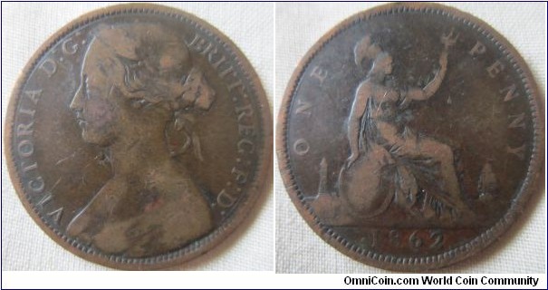 1862 penny in fair grade