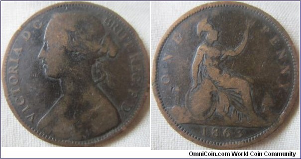 1863 penny, fair grade