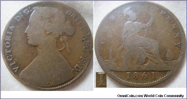 1861 penny, 4+D, first 1 appears to be broken