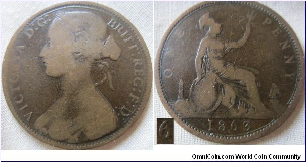 1863 penny, unusual extra part going up from the middle of the 6.