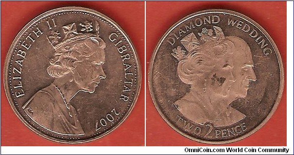 2 pence 2007. Diamond Wedding of Queen Elizabeth II and Prince Philip Mountbatten. Copper-plated steel