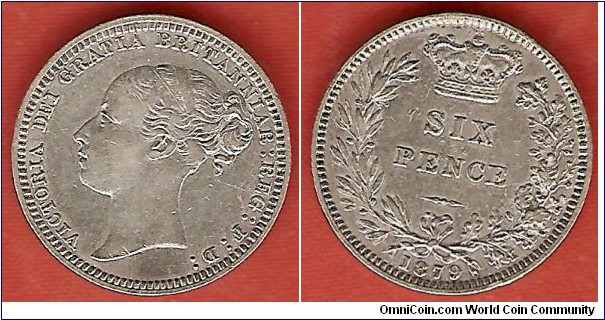 6 Pence 1879. Queen Victoria. Sterling silver