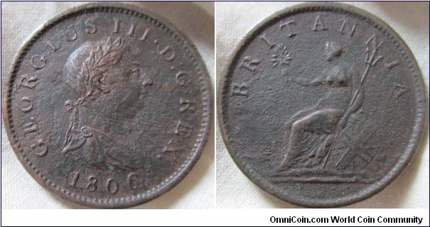 1806 penny, nice details, however seen corrosion