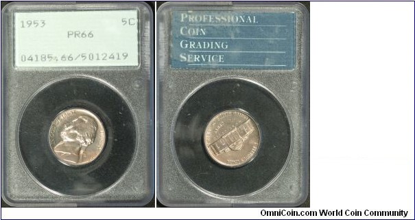 1953 Jefferson Nickel PR66