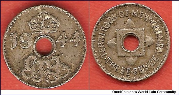 Territory of New-Guinea 3 pence 1944 - monogram of George VI, king, emperor