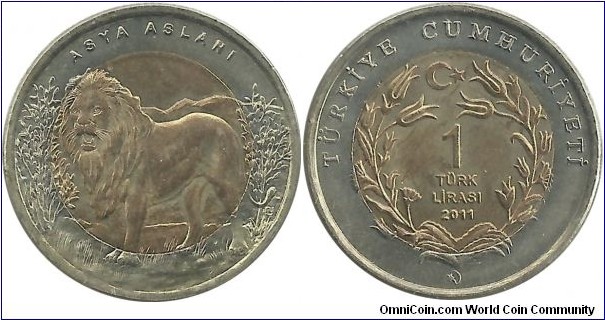 Türkiye 1 Türk Lirası 2011-Asya Aslanı (Asian Lion)