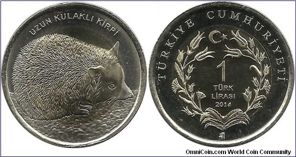 Türkiye 1 Türk Lirası 2014-Uzun Kulaklı Kirpi (Long Eared Hedgehog)