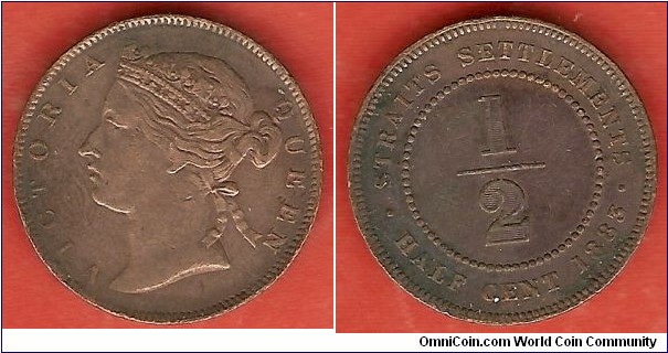 Straits Settlements 1/2 cent 1883 / Victoria / copper
