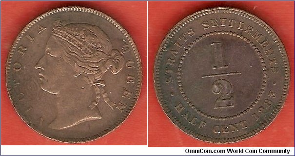 Straits Settlements 1/2 cent 1883 / Victoria / copper