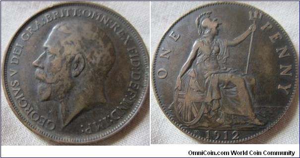 1912H penny in VF grade