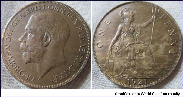 1921 penny in EF, well struck example