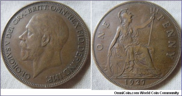 1927 penny Almost EF grade