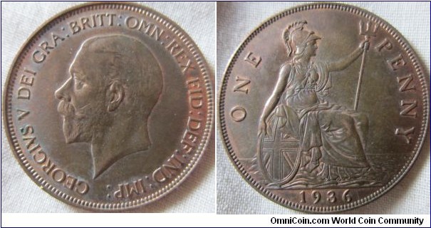 1936 penny EF, good lustre remaining

