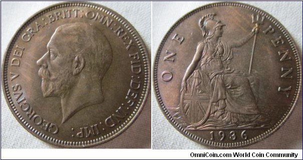 1936 penny EF grade