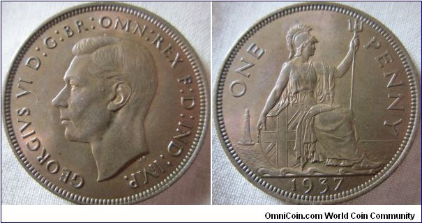 1937 Penny Obverse A Reverse B, EF