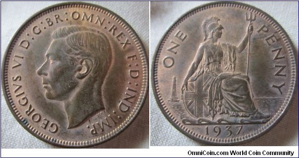 1937 penny A+B EF grade