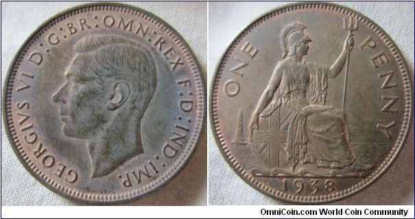 1938 penny EF grade