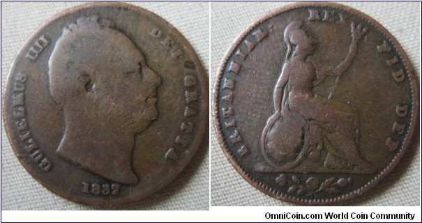 1837 farthing, fair grade